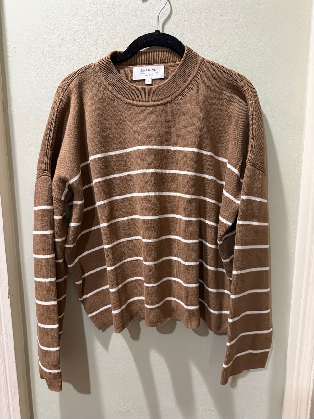 La Ligne Brown and White Striped Crewneck Sweater